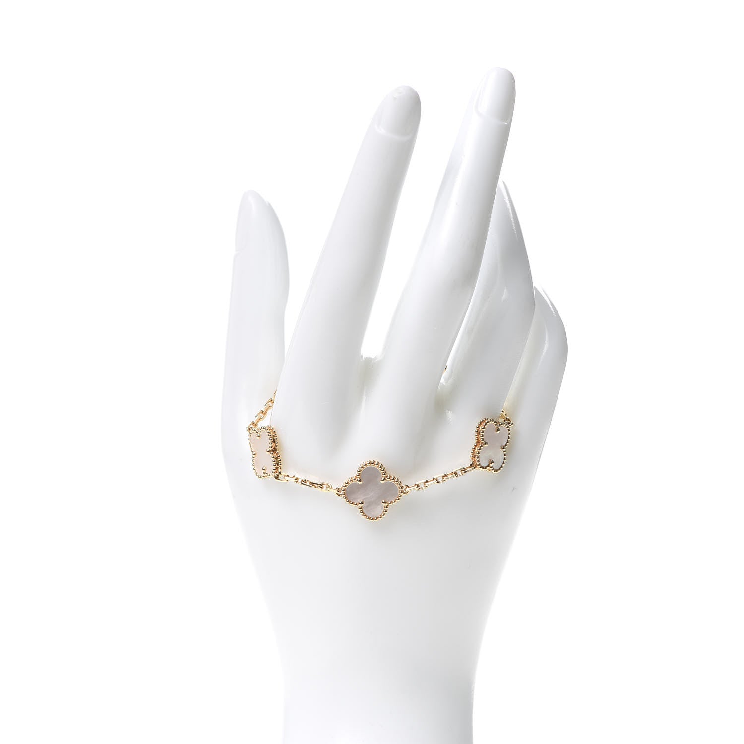 Van Cleef & Arpels 18K Yellow Gold Mother of Pearl 5 Motifs Vintage Alhambra Bracelet 2 of 8