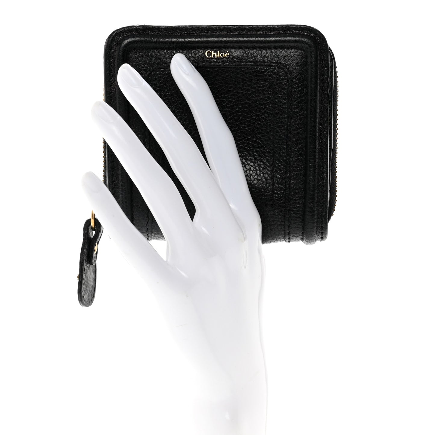 Grained Calfskin Compact Zip Around Wallet Black