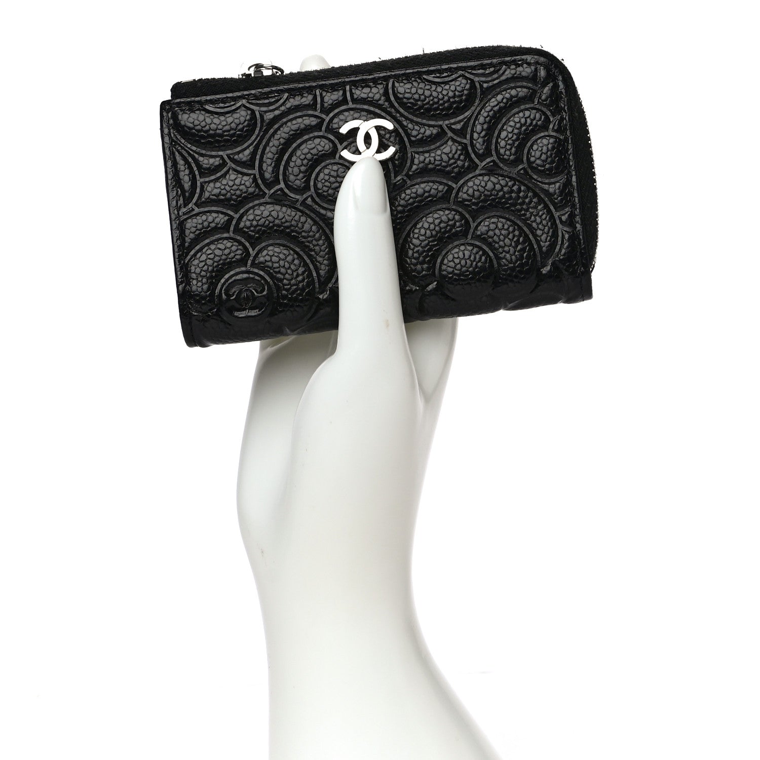 Chanel Caviar Camellia Embossed Key Holder Case Black 2 of 11
