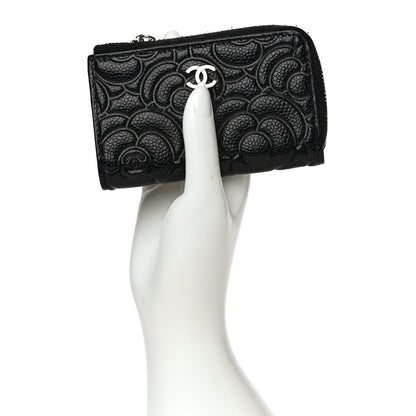 Chanel Caviar Camellia Embossed Key Holder Case Black 2 of 11