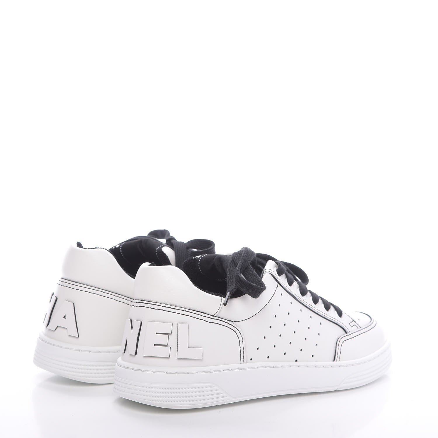 Chanel Calfskin Womens Logo Sneakers 37 White Black 4 of 10
