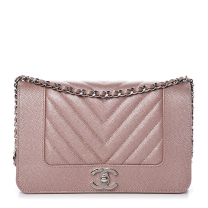 Chanel Metallic Caviar Chevron Quilted Vintage Mademoiselle Wallet On Chain WOC Pink 1 of 11