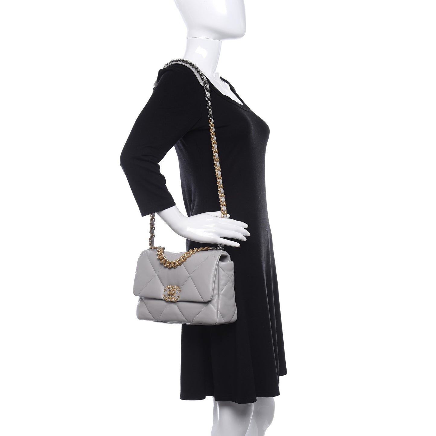 Lambskin Quilted Medium Chanel 19 Flap Grey