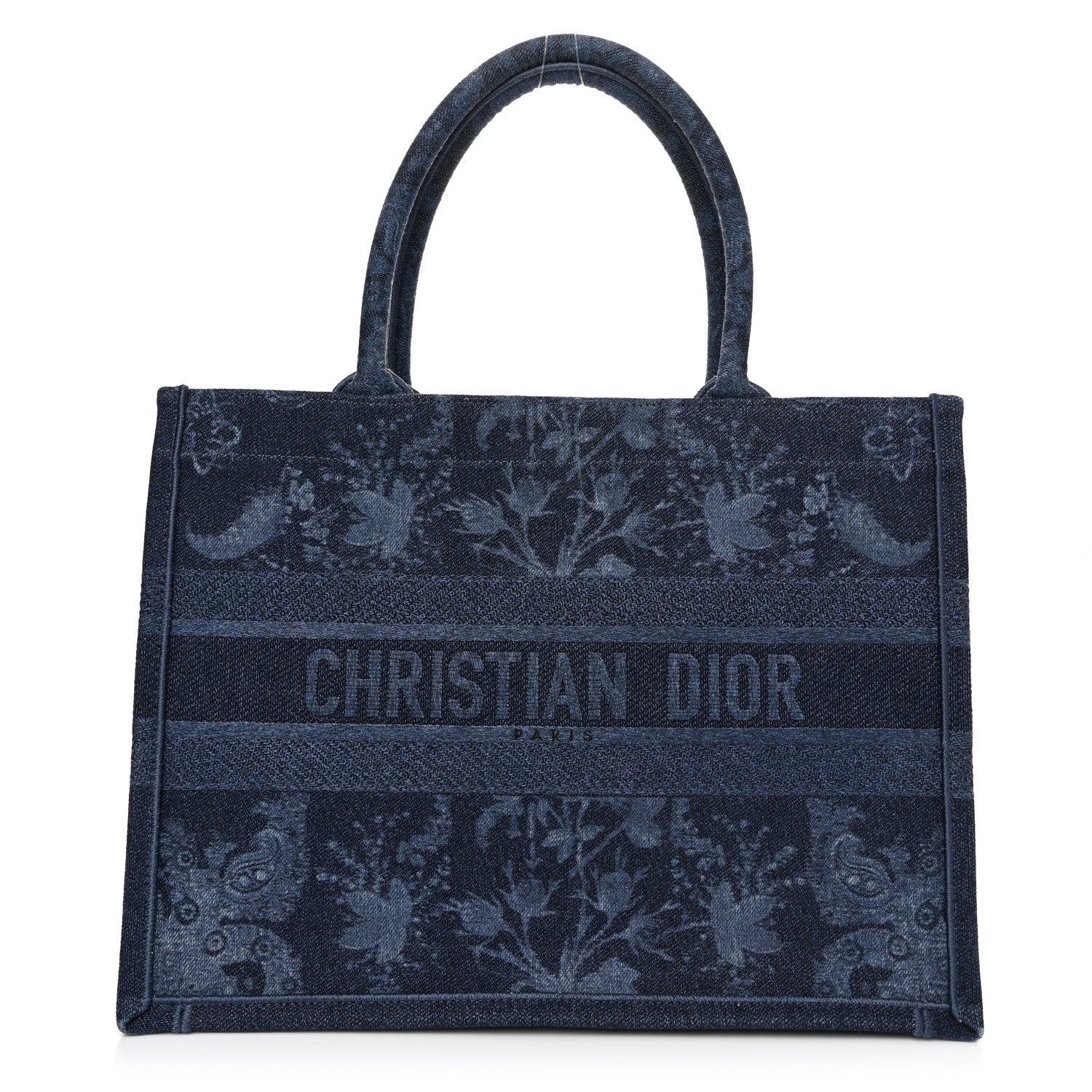 Christian Dior Denim Flowers Embroidered Medium Book Tote Blue 1 of 13