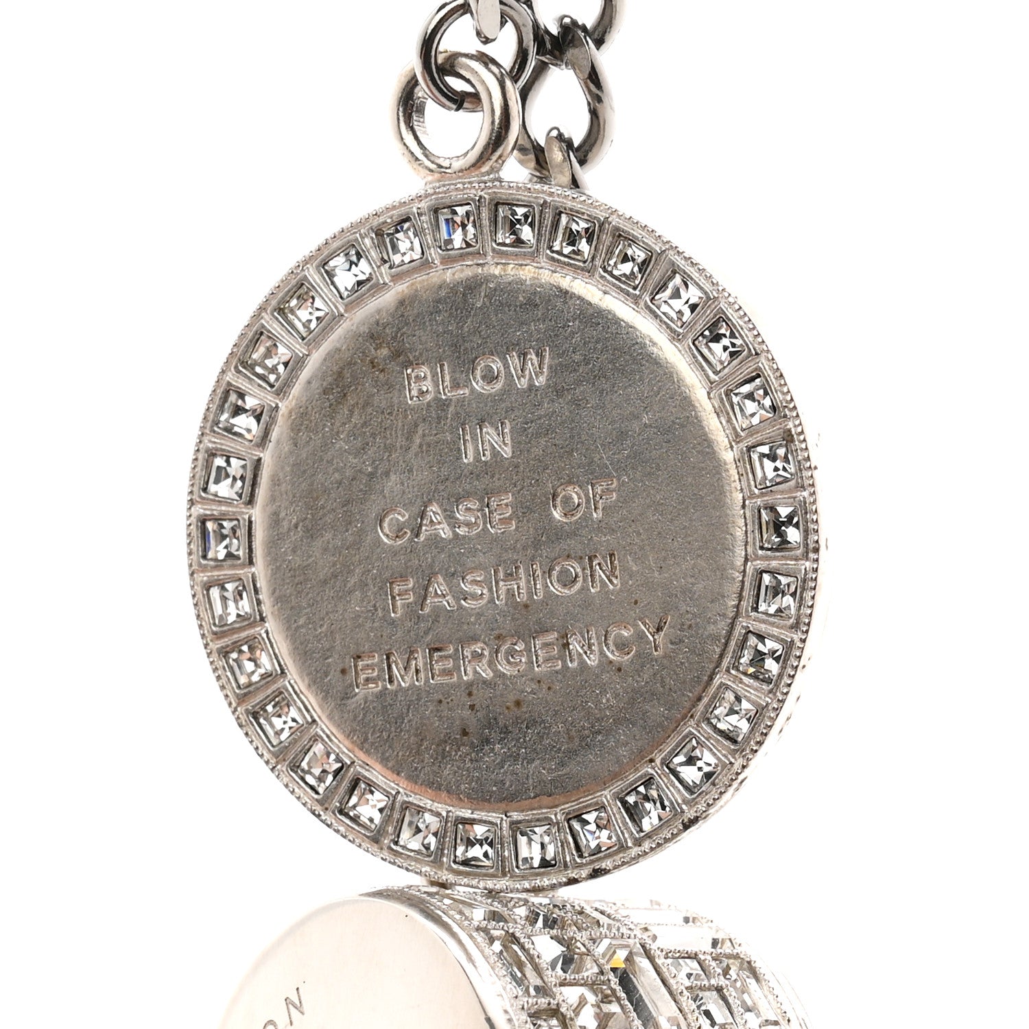 Chanel Crystal Baguette CC Whistle Key Chain Silver 3 of 4