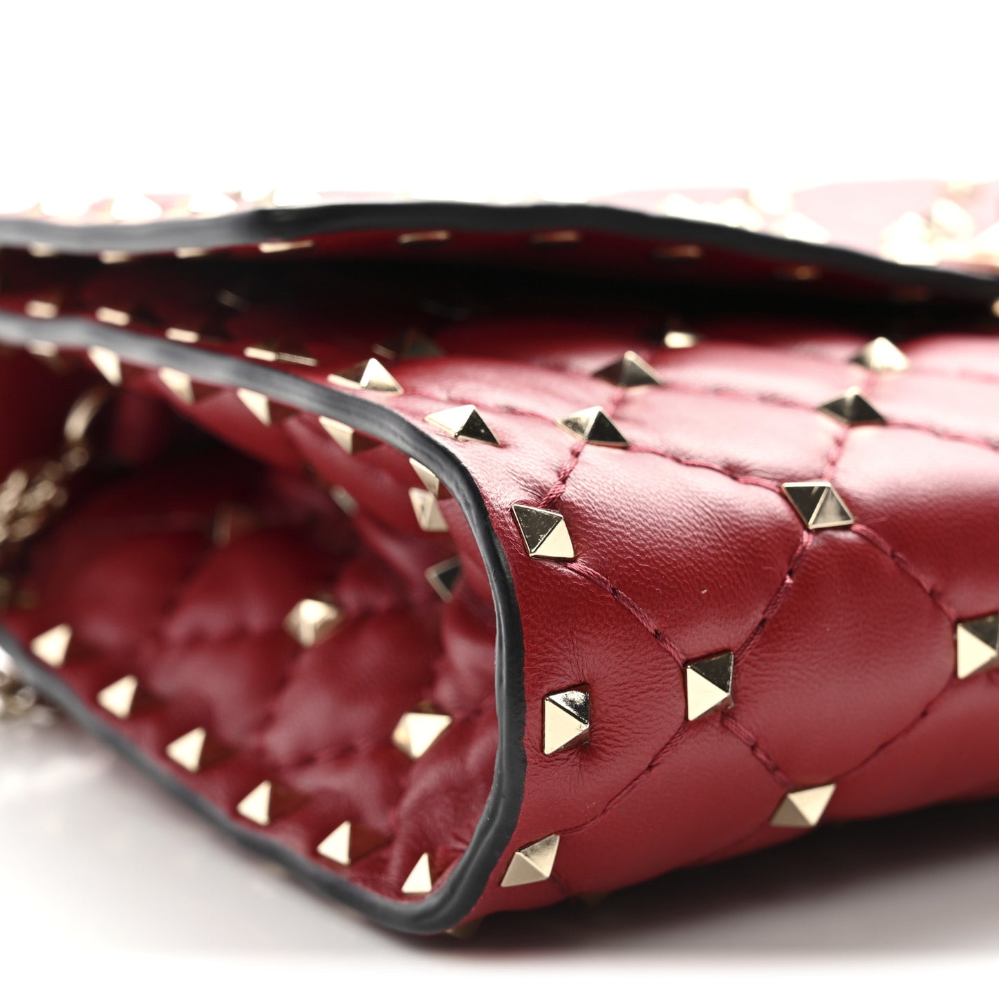 Lambskin Rockstud Spike Wallet on Chain Red
