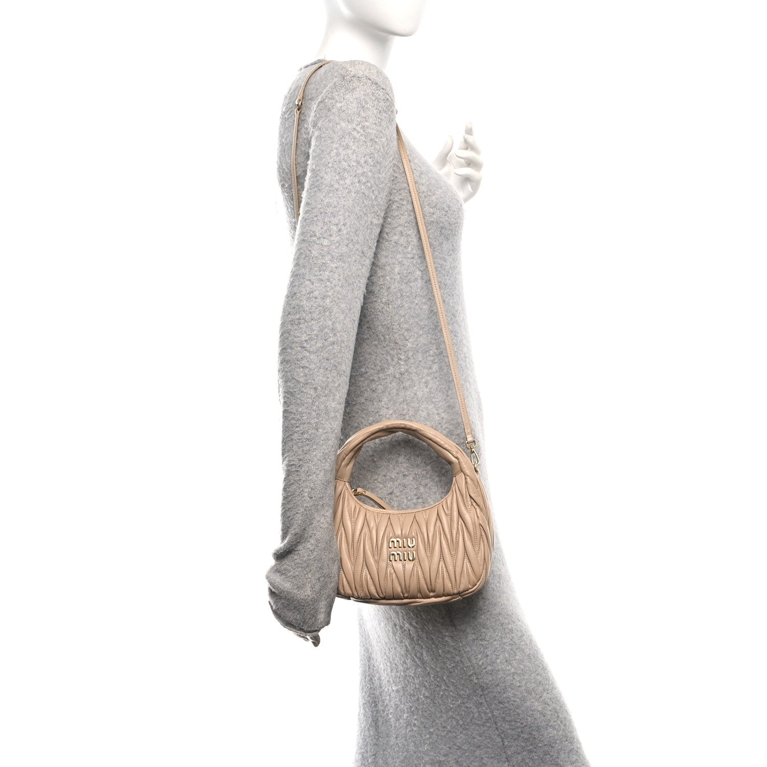 Miu Miu Nappa Matelasse Small Wander Hobo Sabbia 2 of 9