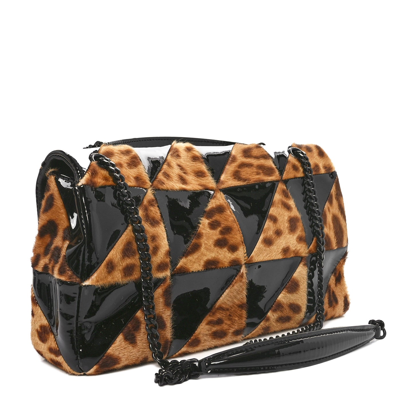 Patent Pony Hair Leopard Print Patchwork Monochrome Monogram Medium Jamie Natural Black