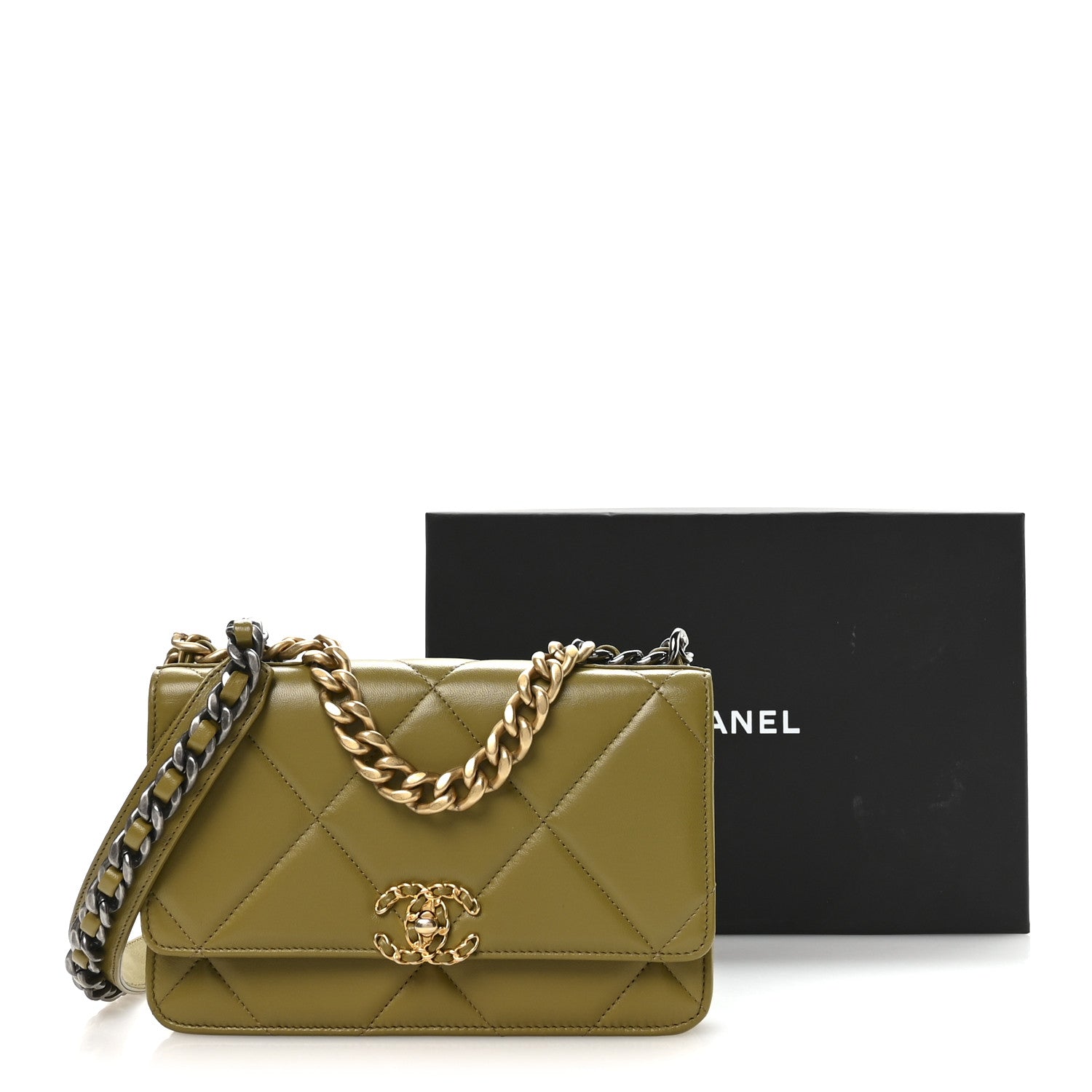 Chanel Lambskin Quilted Chanel 19 Wallet On Chain WOC Green 12 of 12