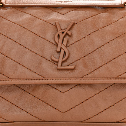 Saint Laurent Crinkled Calfskin Matelasse Monogram Medium Niki Chain Satchel Caramel 8 of 11