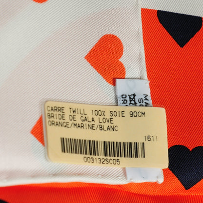 Hermes Silk Brides De Gala Love Scarf 90 Orange Marine Blanc 4 of 5