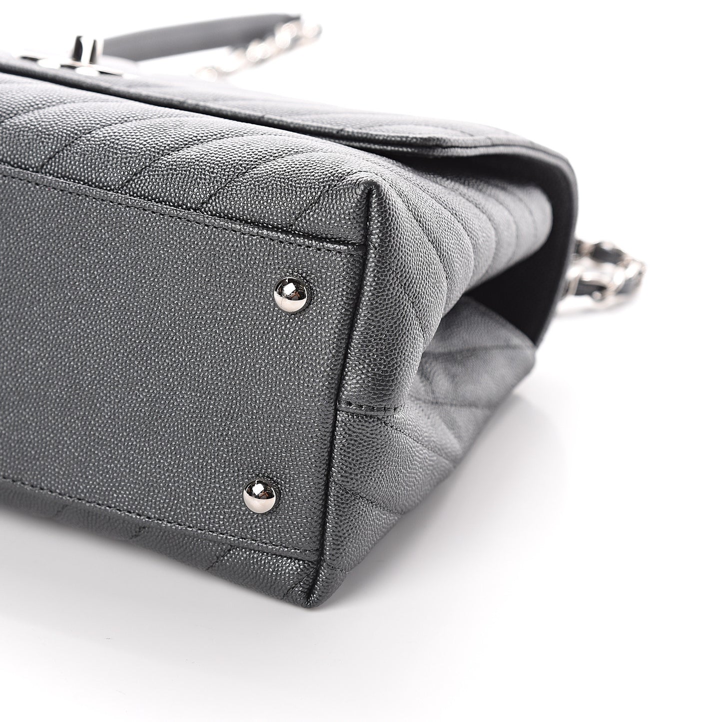 Caviar Chevron Quilted Small Coco Handle Flap Dark Grey