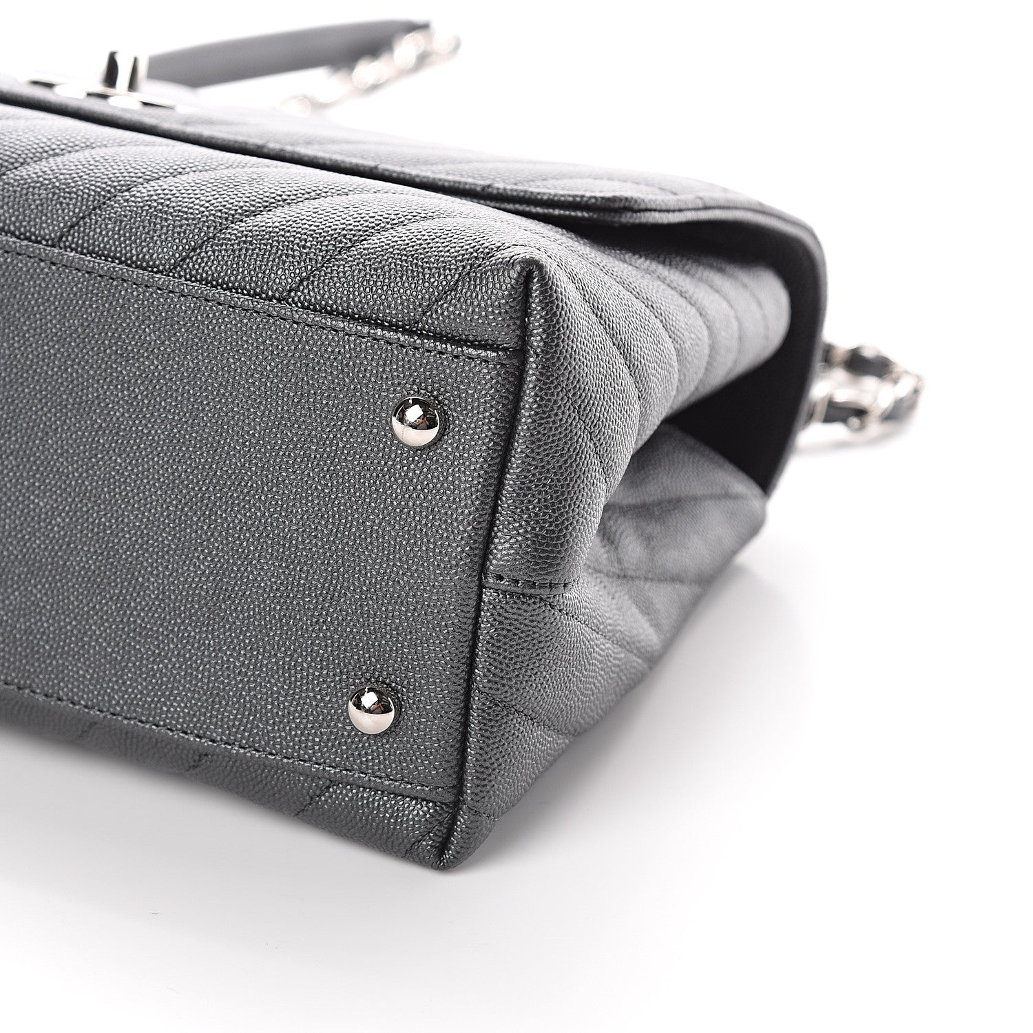 Chanel Caviar Chevron Quilted Small Coco Handle Flap Dark Grey 9 of 9