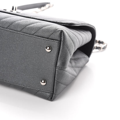 Chanel Caviar Chevron Quilted Small Coco Handle Flap Dark Grey 9 of 9