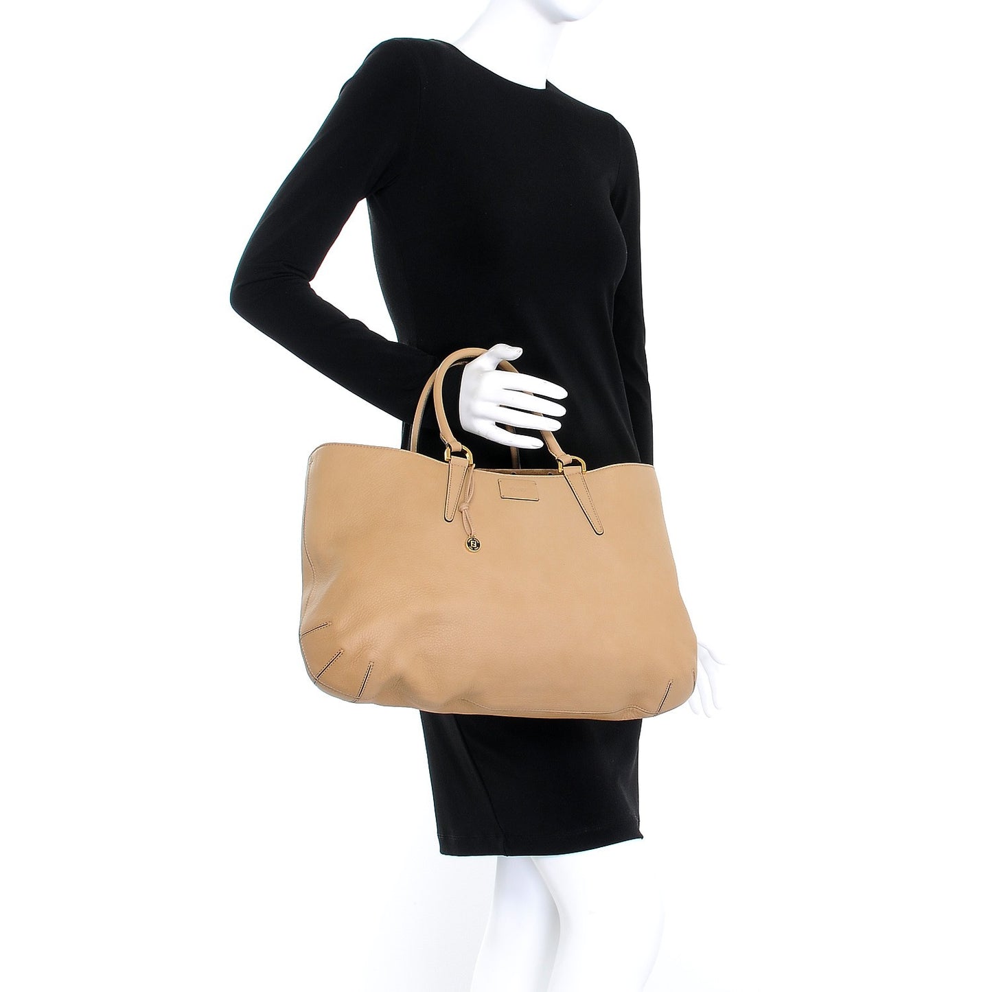 Calfskin Suede Perforated B Fab Drawstring Tote Cuoio Tobacco