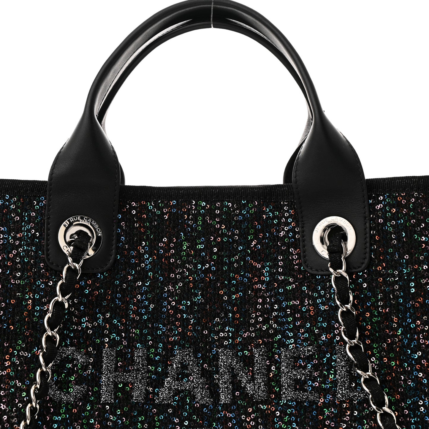 Calfskin Sequin Small Deauville Tote Black