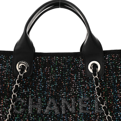 Chanel Calfskin Sequin Small Deauville Tote Black 8 of 10