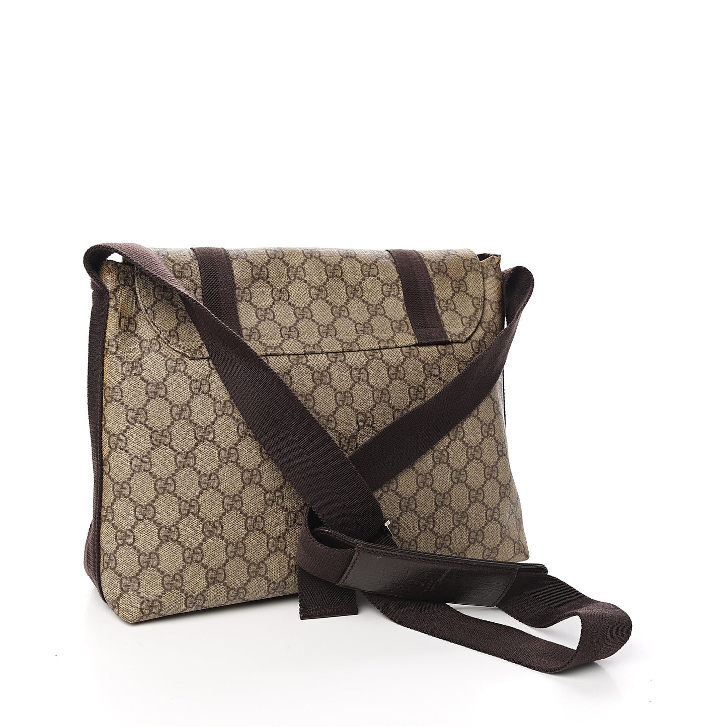 GG Plus Monogram Large Double Buckle Flap Messenger Bag Beige Dark Brown