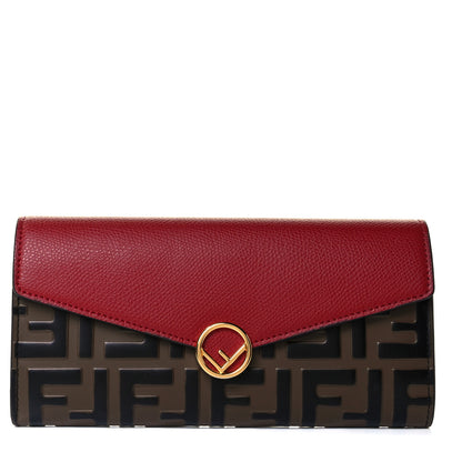 Fendi Vitello Cruise F is Fendi Bi-Color FF 1974 Embossed Continental Envelope Wallet Maya Black Fragola 1 of 11