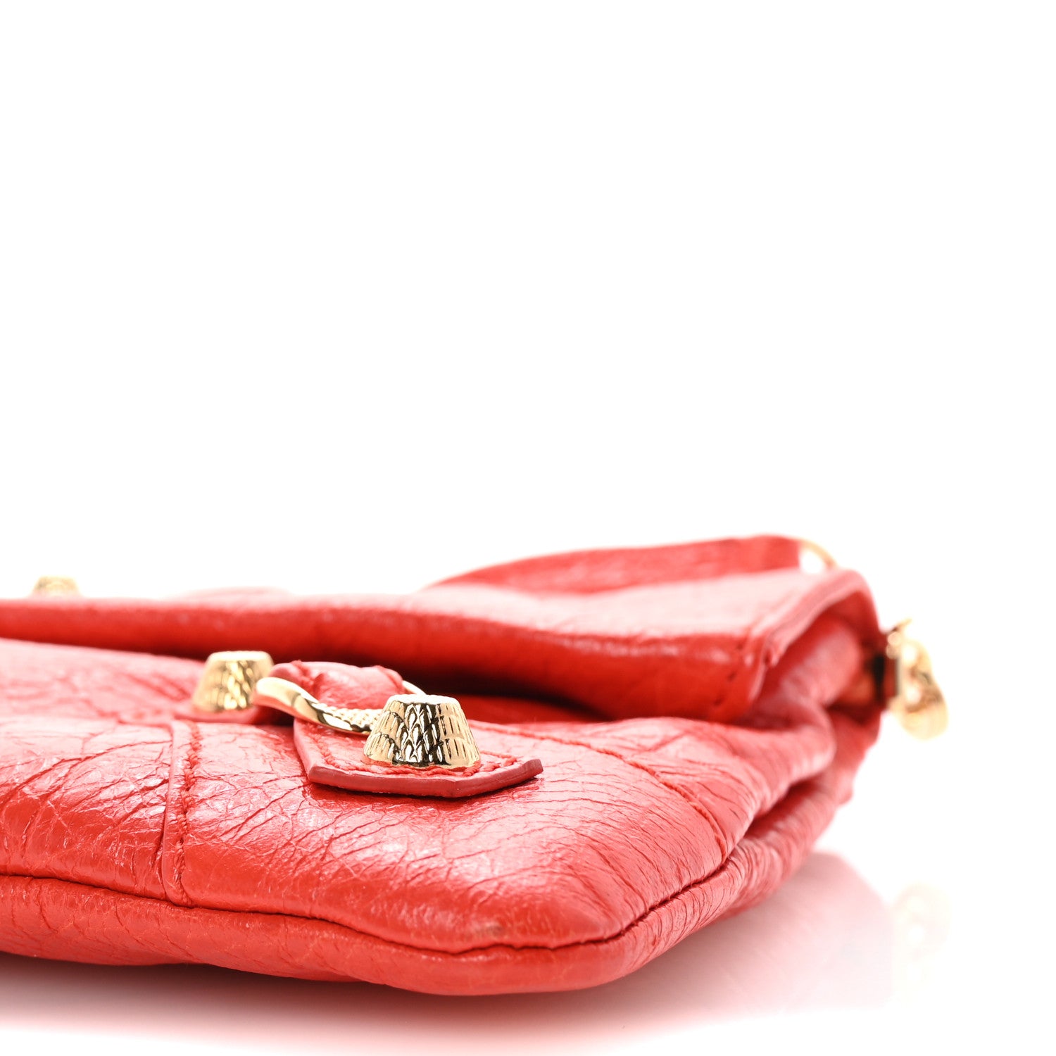 Balenciaga Agneau Giant 12 Gold Hardware Envelope Strap Clutch Rouge Coquelicot 9 of 9