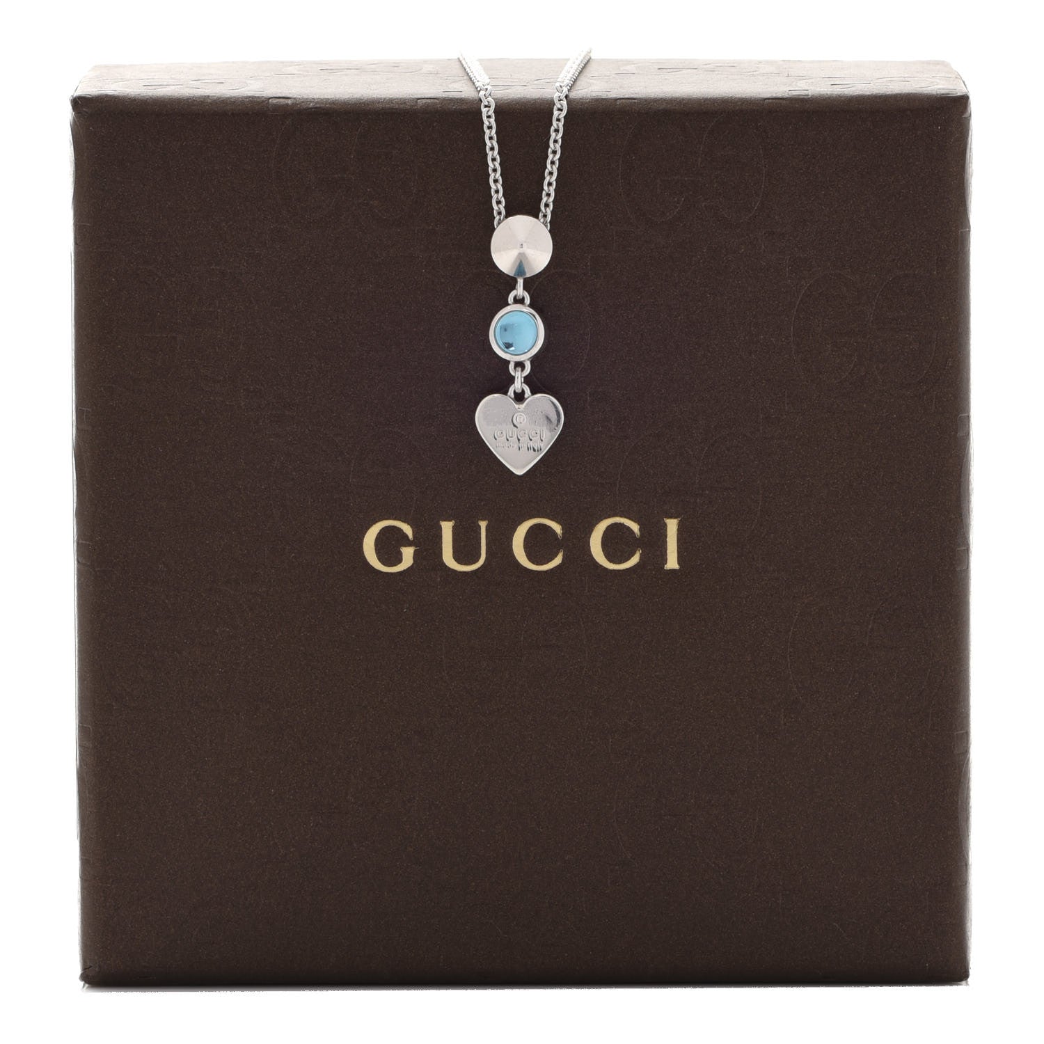 Gucci Sterling Silver Blue Topaz Trademark Heart Pendant Necklace 6 of 6