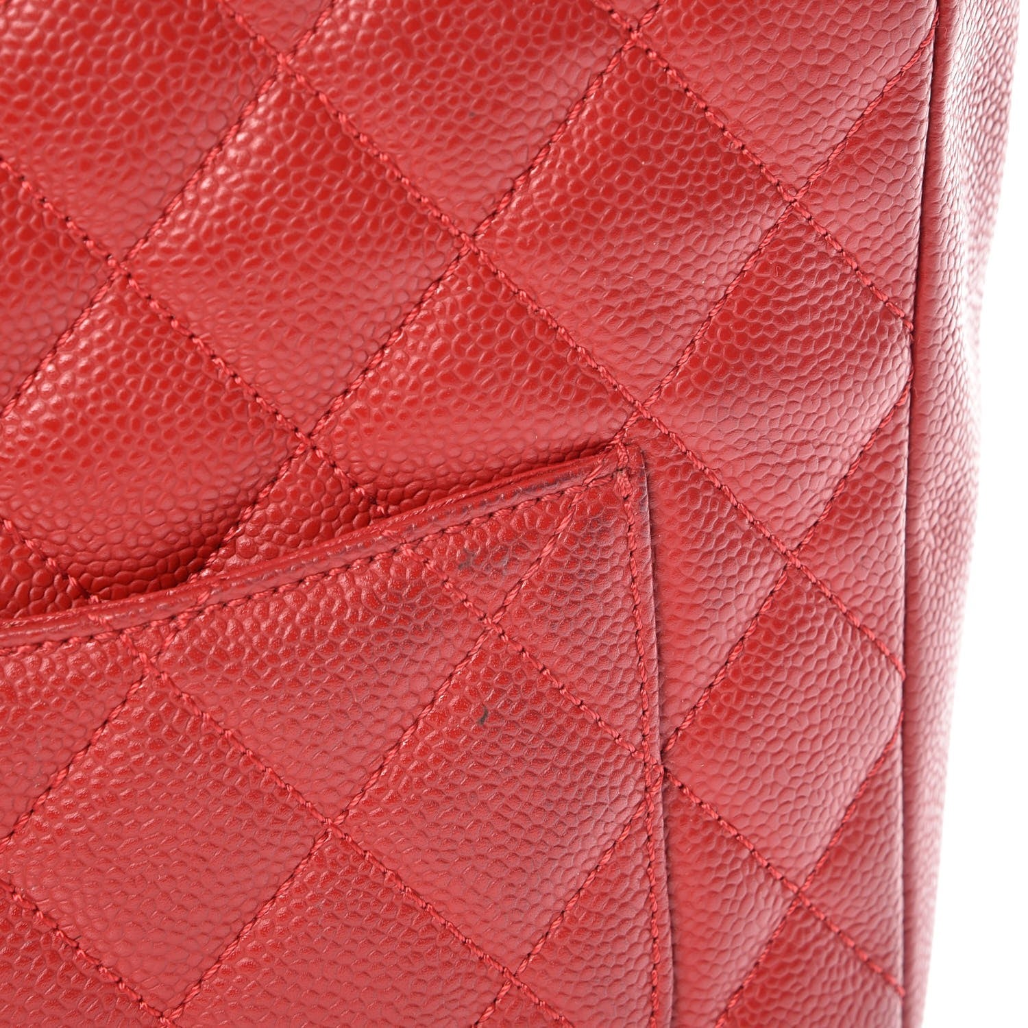 Chanel Caviar Quilted Petit Shopping Tote PST Red 9 of 11