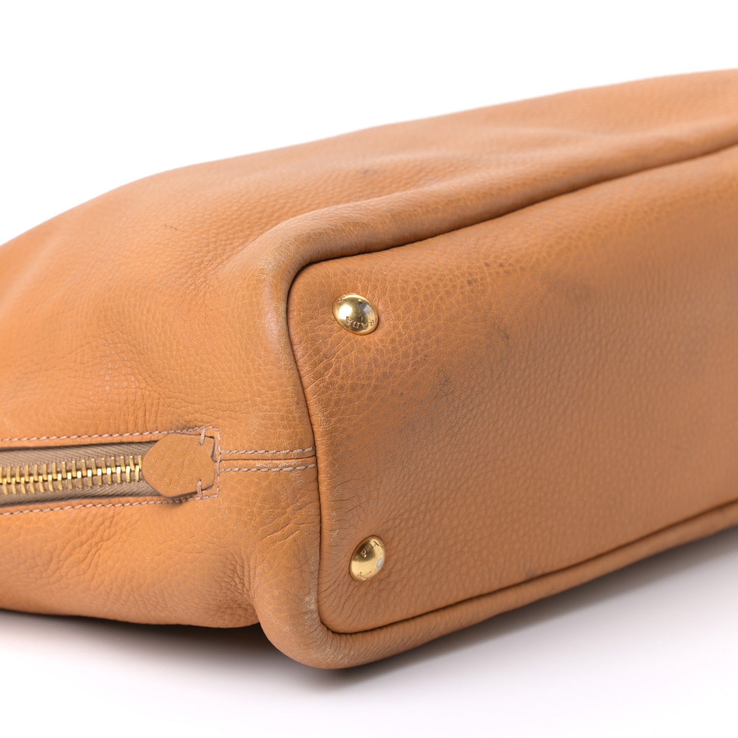 Vitello Daino Side Zip Shopping Tote Caramel