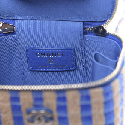 Chanel Raffia Jute Striped Mini Vanity Case With Chain Blue Beige 6 of 10