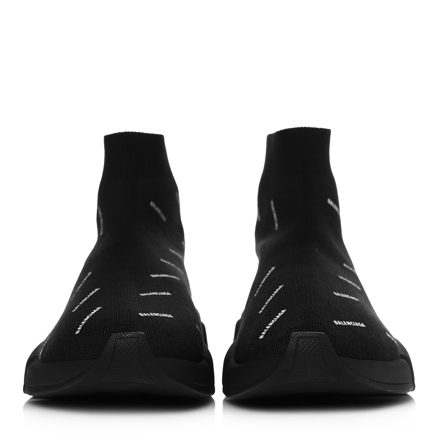 Balenciaga Technical 3D Recycled Knit Allover Logo Womens Speed 2.0 Sneakers 40 Monocolor Black White 2 of 9