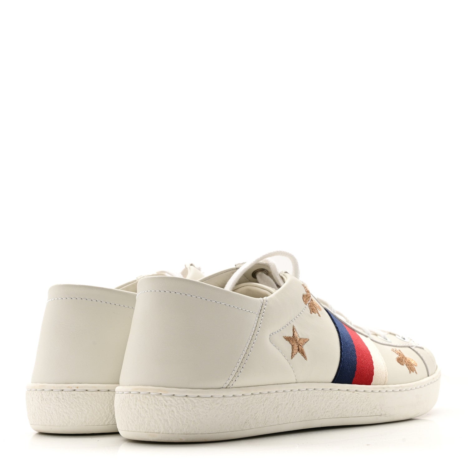 Gucci Calfskin Bee Star Embroidered Sylvie Web Ace Sneakers 38 White 5 of 13