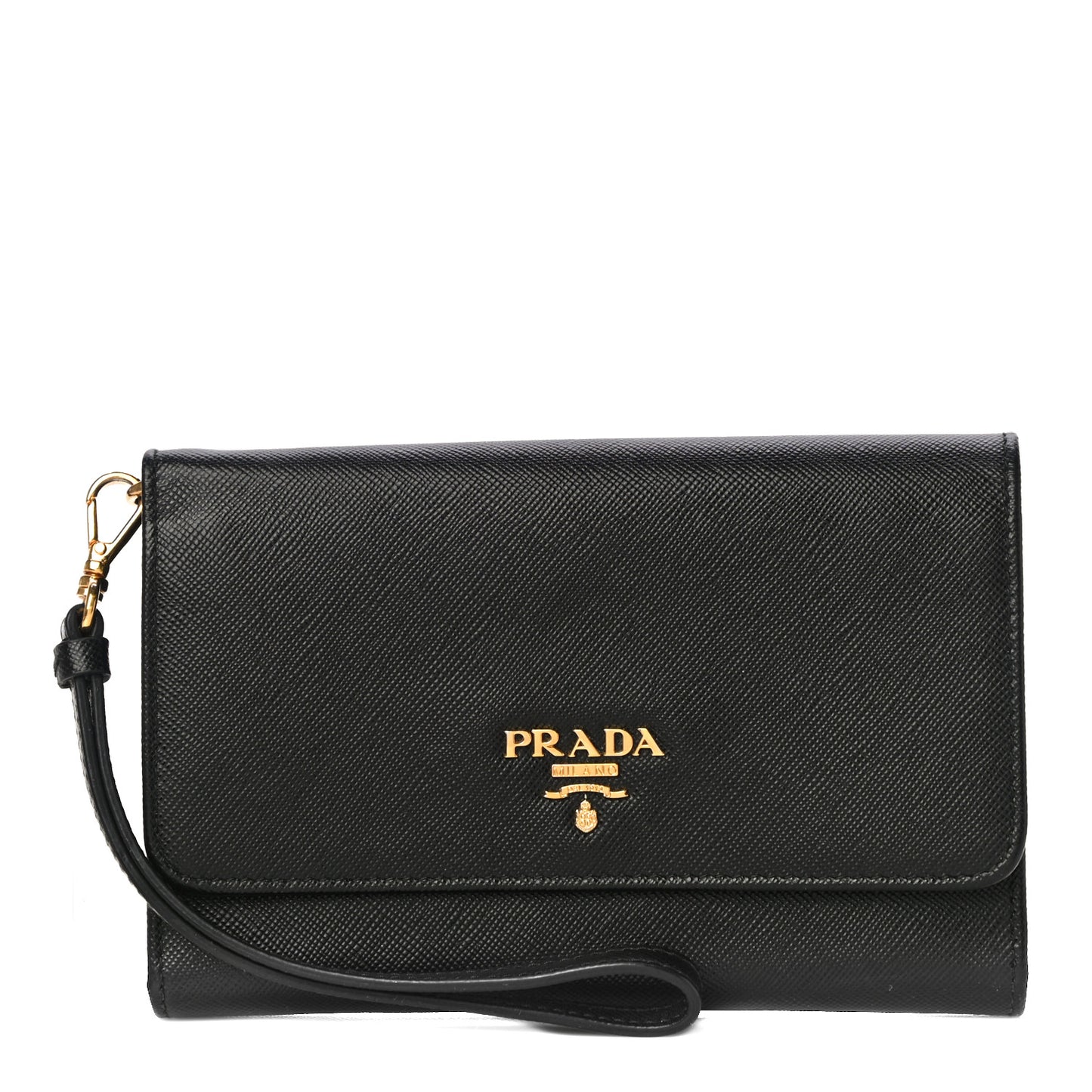 Saffiano Metal Phone Wristlet Wallet Black