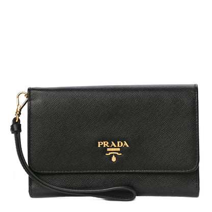 Prada Saffiano Metal Phone Wristlet Wallet Black 1 of 10