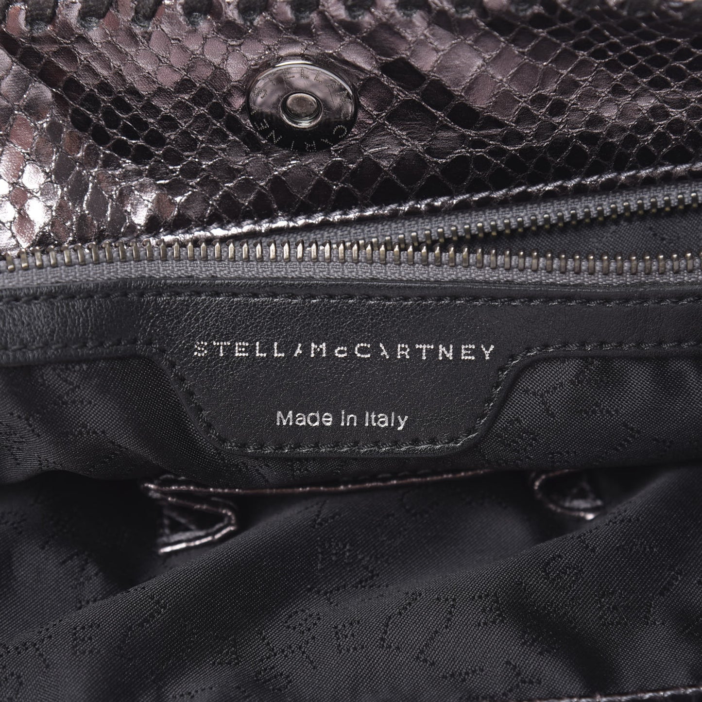 Metallic Snakeskin Print Falabella Tote Ruthenium