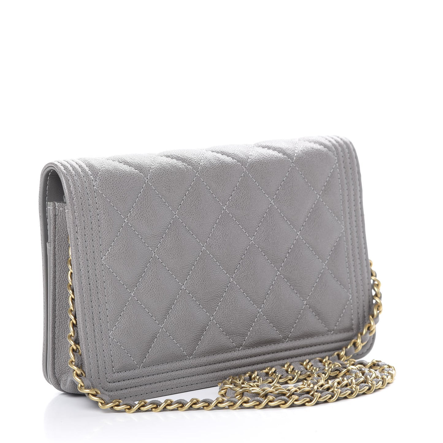 Caviar Quilted Boy Wallet On Chain WOC Grey