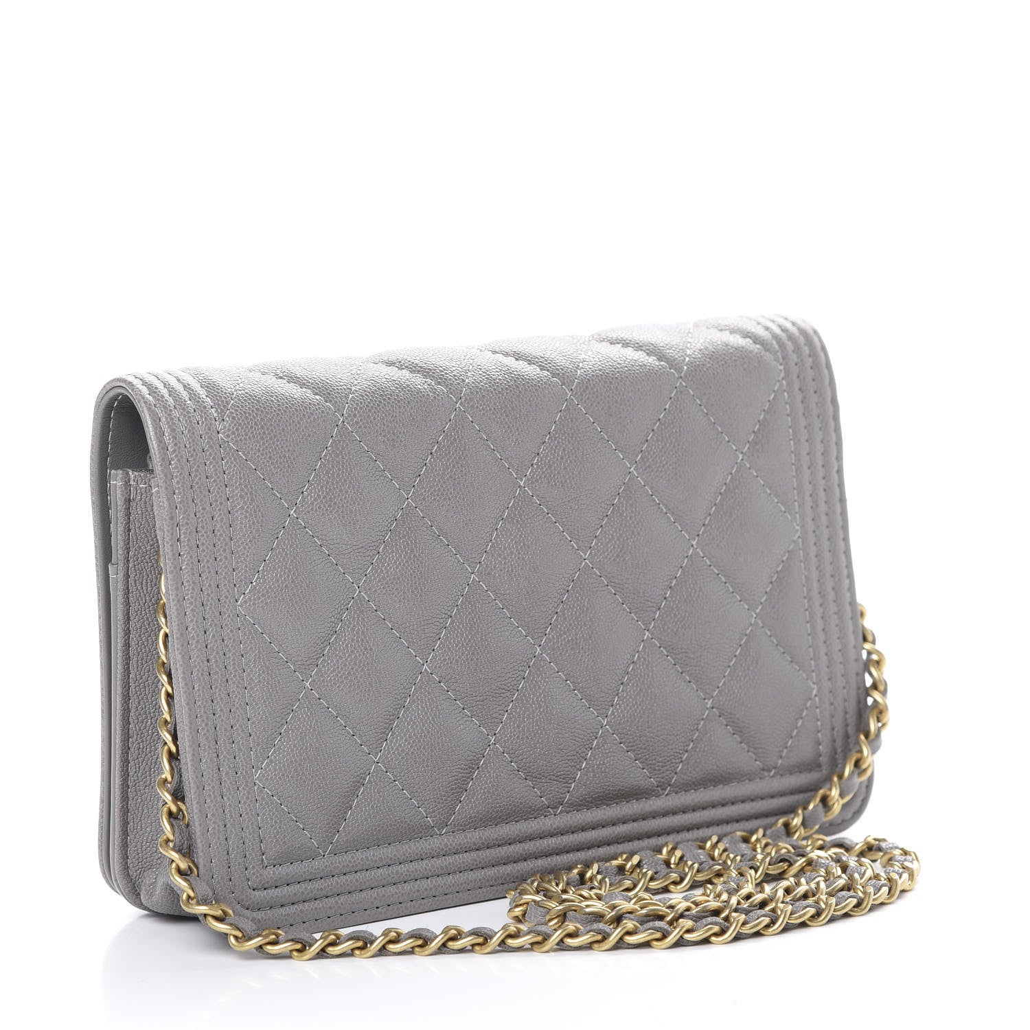 Chanel Caviar Quilted Boy Wallet On Chain WOC Grey 2 of 16