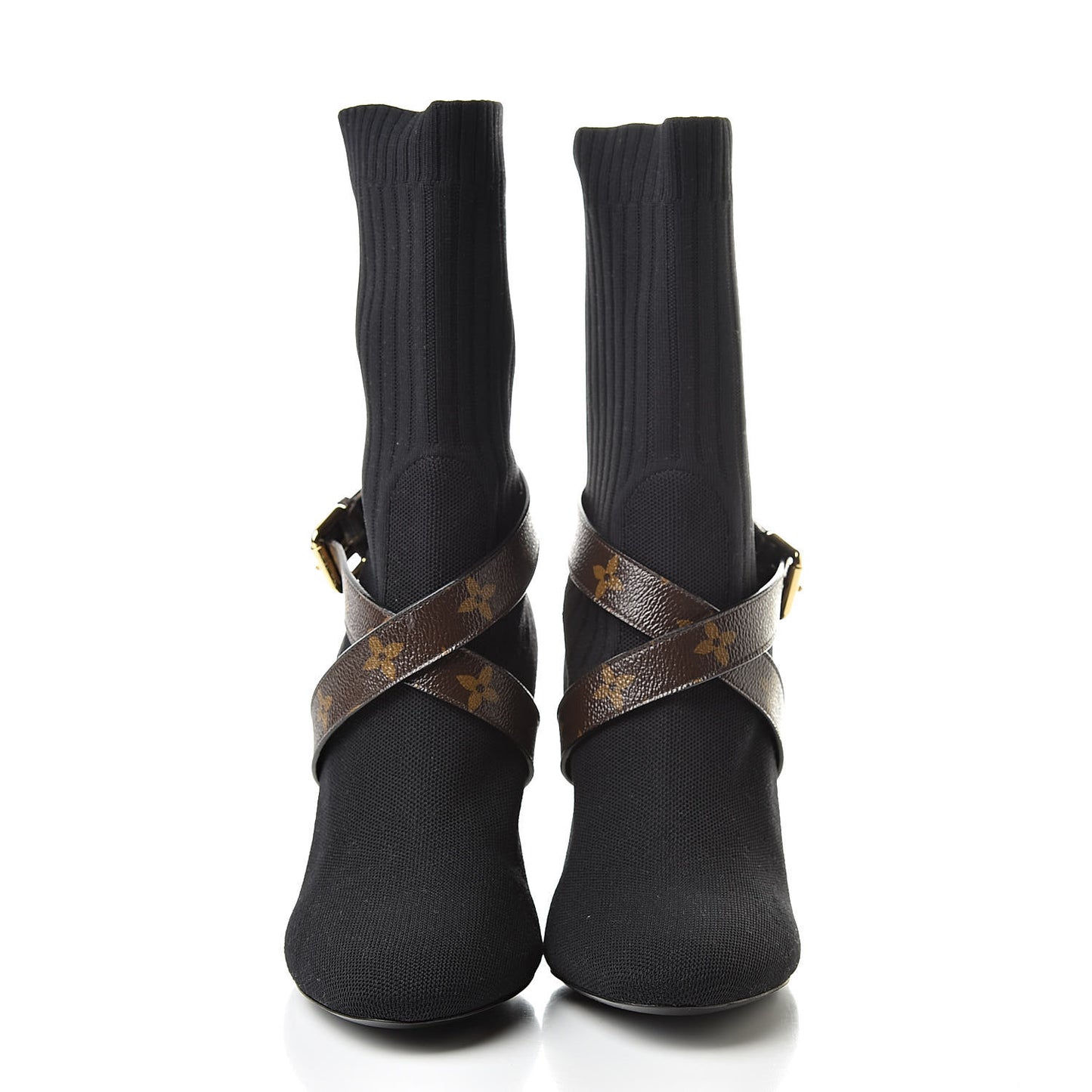Monogram Stretch Fabric Silhouette Ankle Boots 40 Black