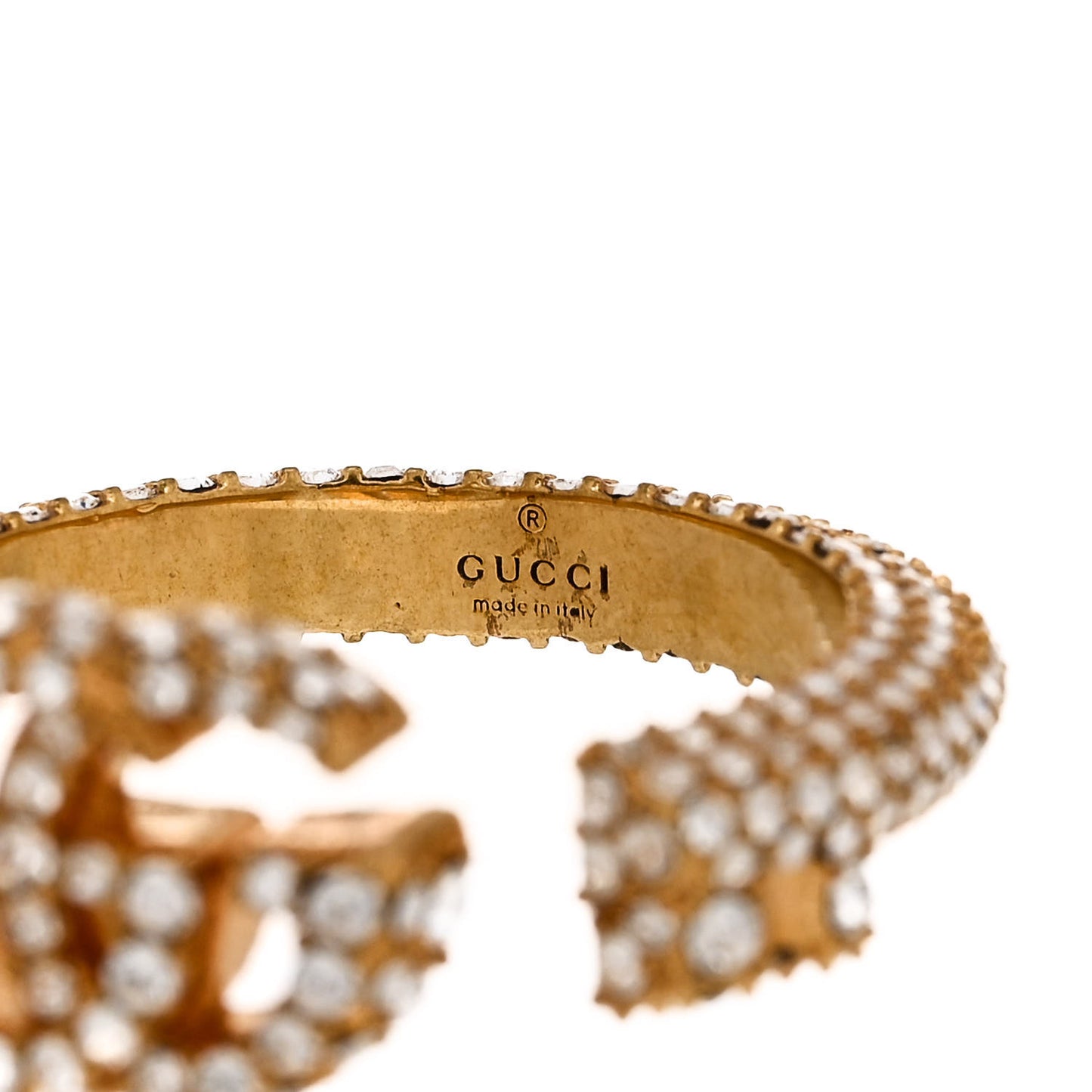 Crystal Double G Ring M 56 7.5 Aged Gold
