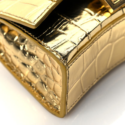 Balenciaga Metallic Calfskin Crocodile Embossed Hourglass Top Handle Bag Mini Gold 8 of 9