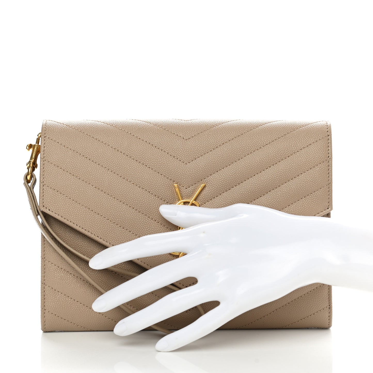 Grain De Poudre Matelasse Chevron Monogram Envelope Clutch Dark Beige