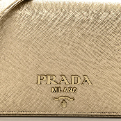 Prada Metallic Saffiano Lux Chain Wallet Pirite 7 of 9