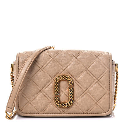 Marc Jacobs Grained Calfskin Quilted Double Stitched The Status Flap Crossbody Bag Tan 1 of 9