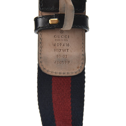 Gucci Nylon Calfskin Double G Web 40mm Belt 80 32 Blue Red Black 3 of 4