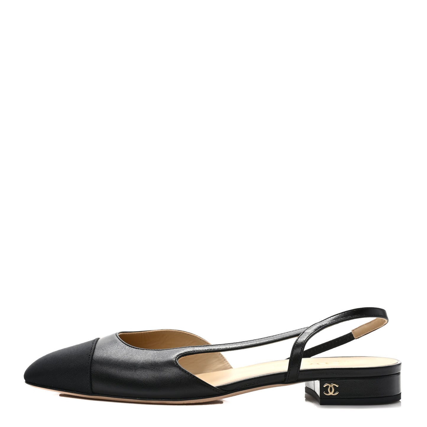 Goatskin Grosgrain Cap Toe CC Slingback Sandals 40.5 Black