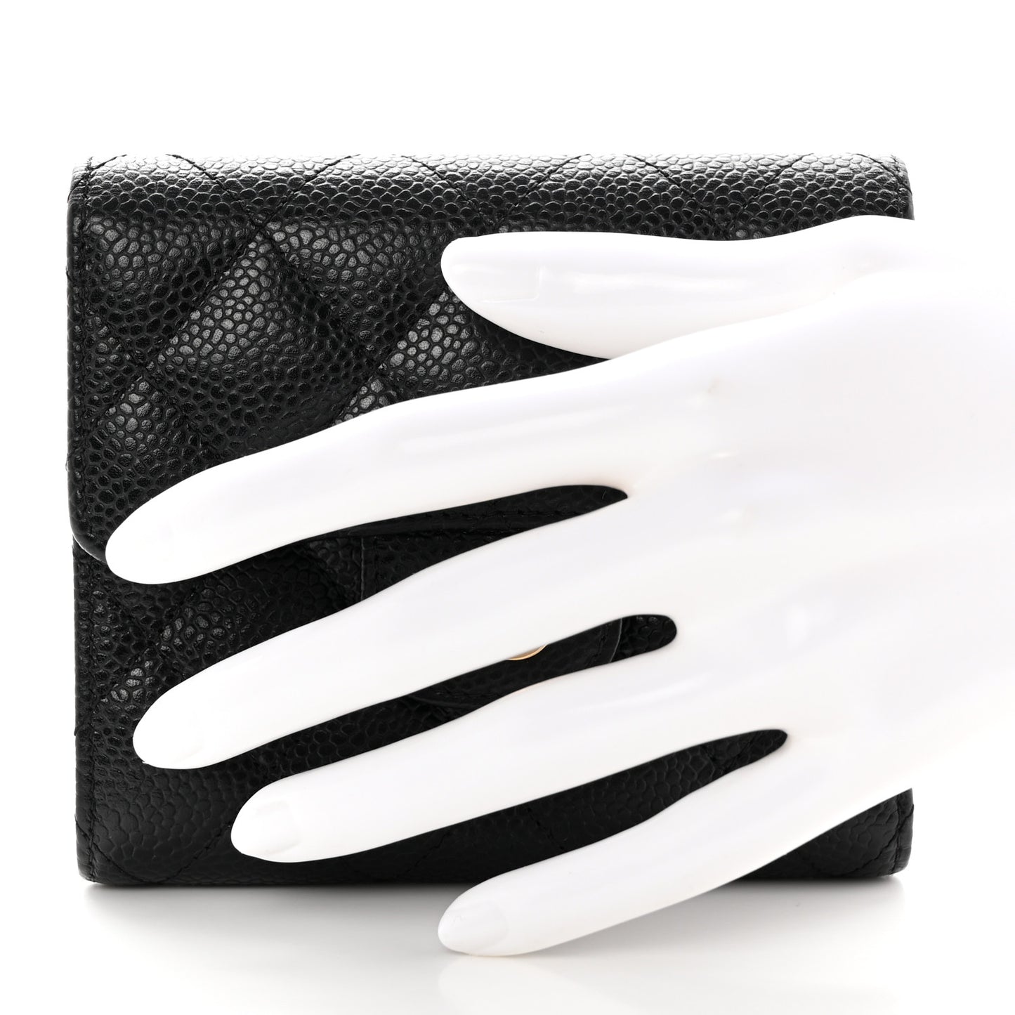 Caviar Quilted Compact Flap Wallet Black