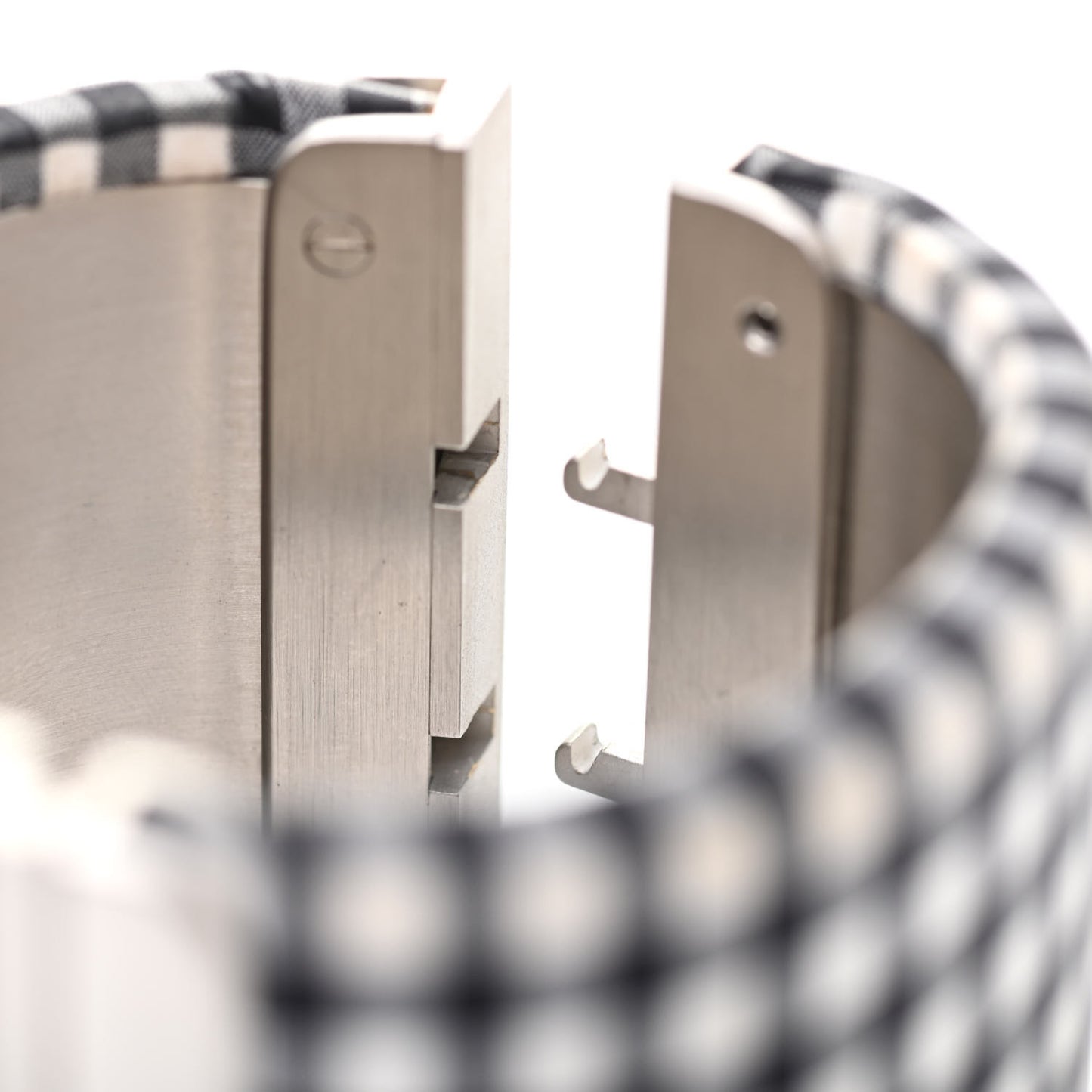 Fabric Metal Enamel Gingham CC Cuff Black White