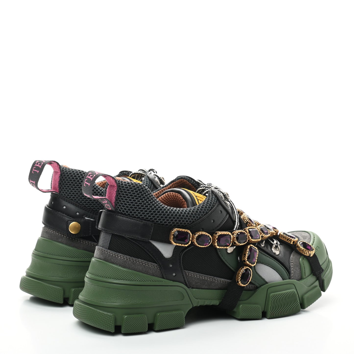X SEGA Mesh Suede Calfskin Removable Crystals Flashtrek Sneakers 41 Loess Black Olive Green