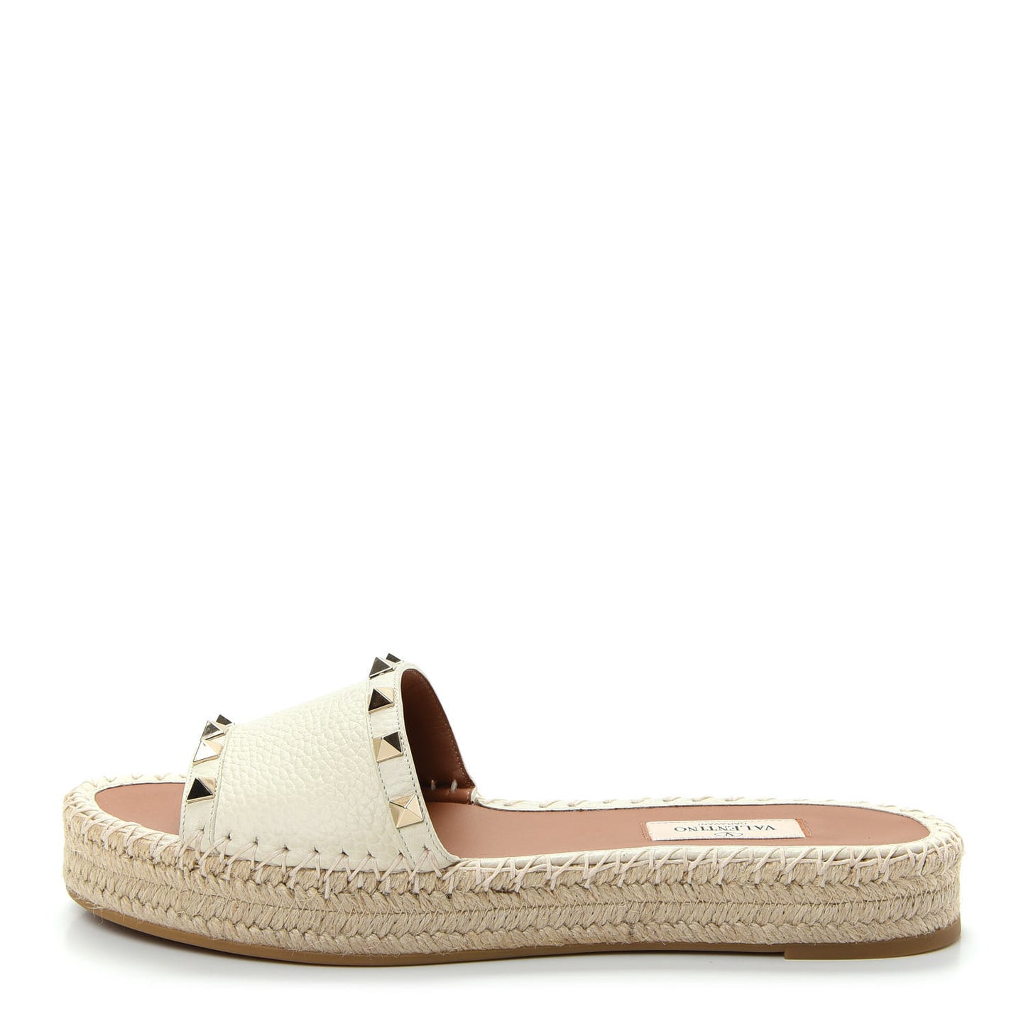 Canvas Rockstud Espadrille Flat Slide Sandals 38 White