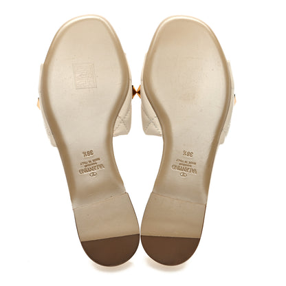 Valentino Garavani Nappa Roman Stud Flat Slide Sandals 38.5 Light Ivory 5 of 8