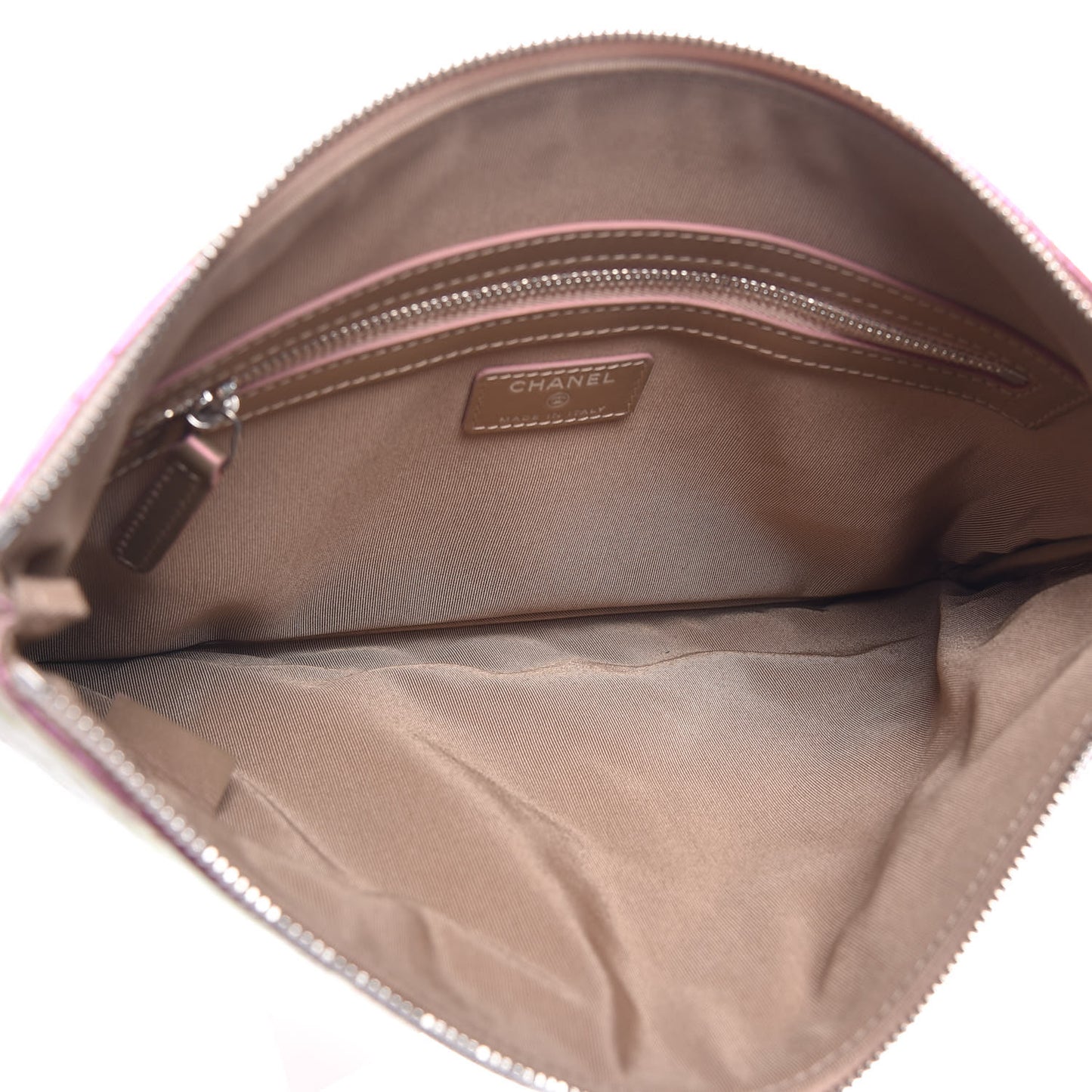 Iridescent Crumpled Calfskin Medium Cosmetic Case Pink