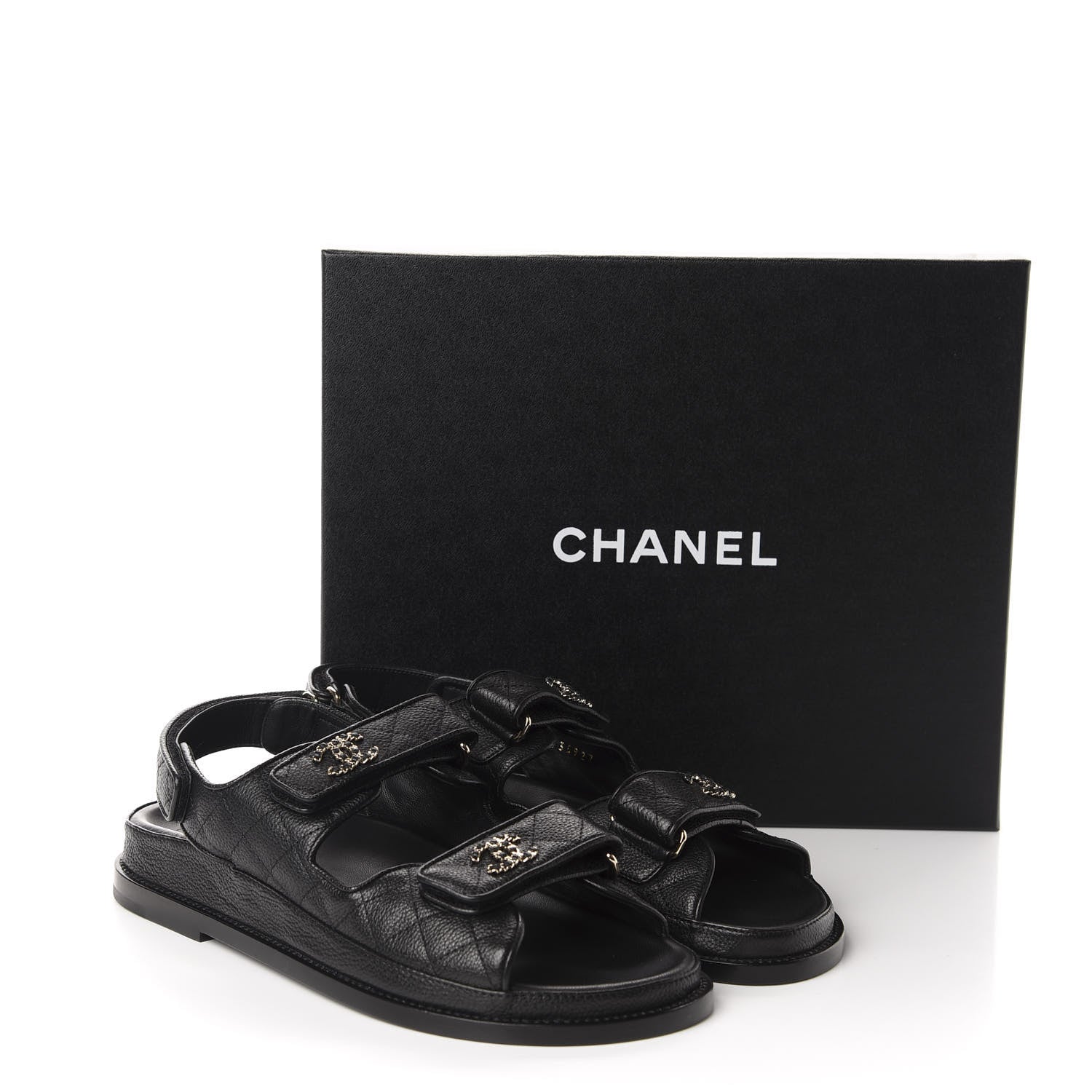 Chanel Grained Calfskin Velcro Dad Sandals 39 Black 10 of 10